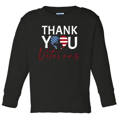 Thank You Veterans American Flag Proud Veteran Toddler Long Sleeve Shirt