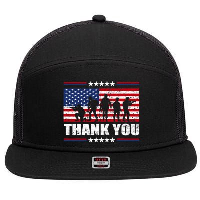 Thank You Veterans American Flag Patriotic Veteran 7 Panel Mesh Trucker Snapback Hat