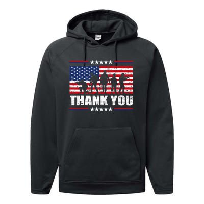 Thank You Veterans American Flag Patriotic Veteran Performance Fleece Hoodie