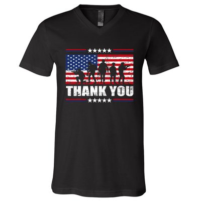 Thank You Veterans American Flag Patriotic Veteran V-Neck T-Shirt