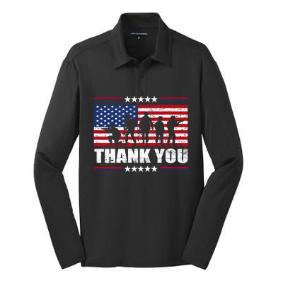 Thank You Veterans American Flag Patriotic Veteran Silk Touch Performance Long Sleeve Polo