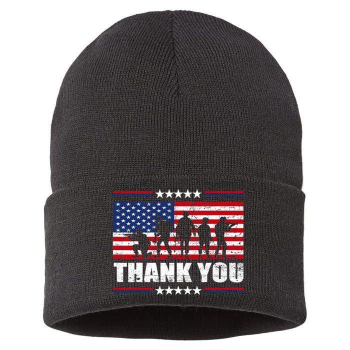 Thank You Veterans American Flag Patriotic Veteran Sustainable Knit Beanie