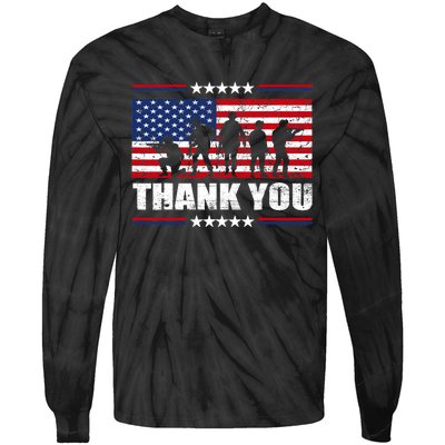 Thank You Veterans American Flag Patriotic Veteran Tie-Dye Long Sleeve Shirt