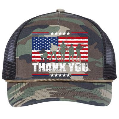 Thank You Veterans American Flag Patriotic Veteran Retro Rope Trucker Hat Cap