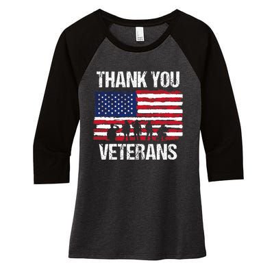 Thank You! Veterans Day & Memorial Day Partiotic Military Women's Tri-Blend 3/4-Sleeve Raglan Shirt