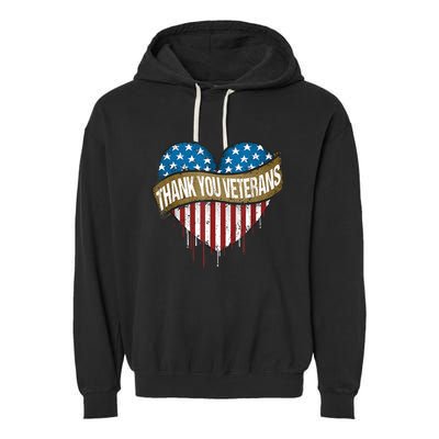 Thank You Veterans Day American Flag Heart Military Army Garment-Dyed Fleece Hoodie