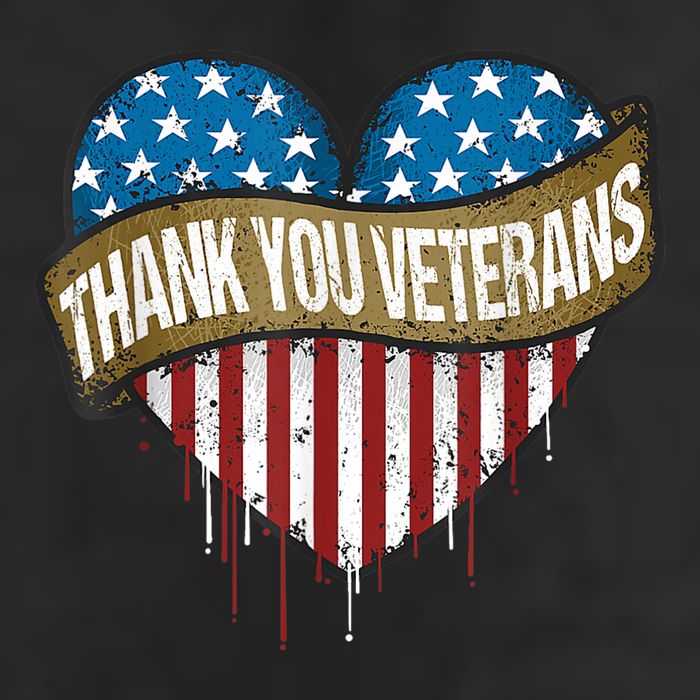 Thank You Veterans Day American Flag Heart Military Army 7 Panel Mesh Trucker Snapback Hat