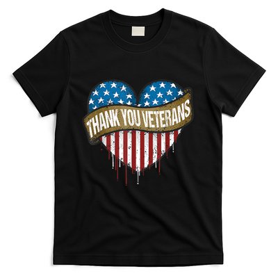 Thank You Veterans Day American Flag Heart Military Army T-Shirt