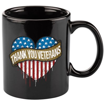 Thank You Veterans Day American Flag Heart Military Army 11oz C Handle Ceramic Mug