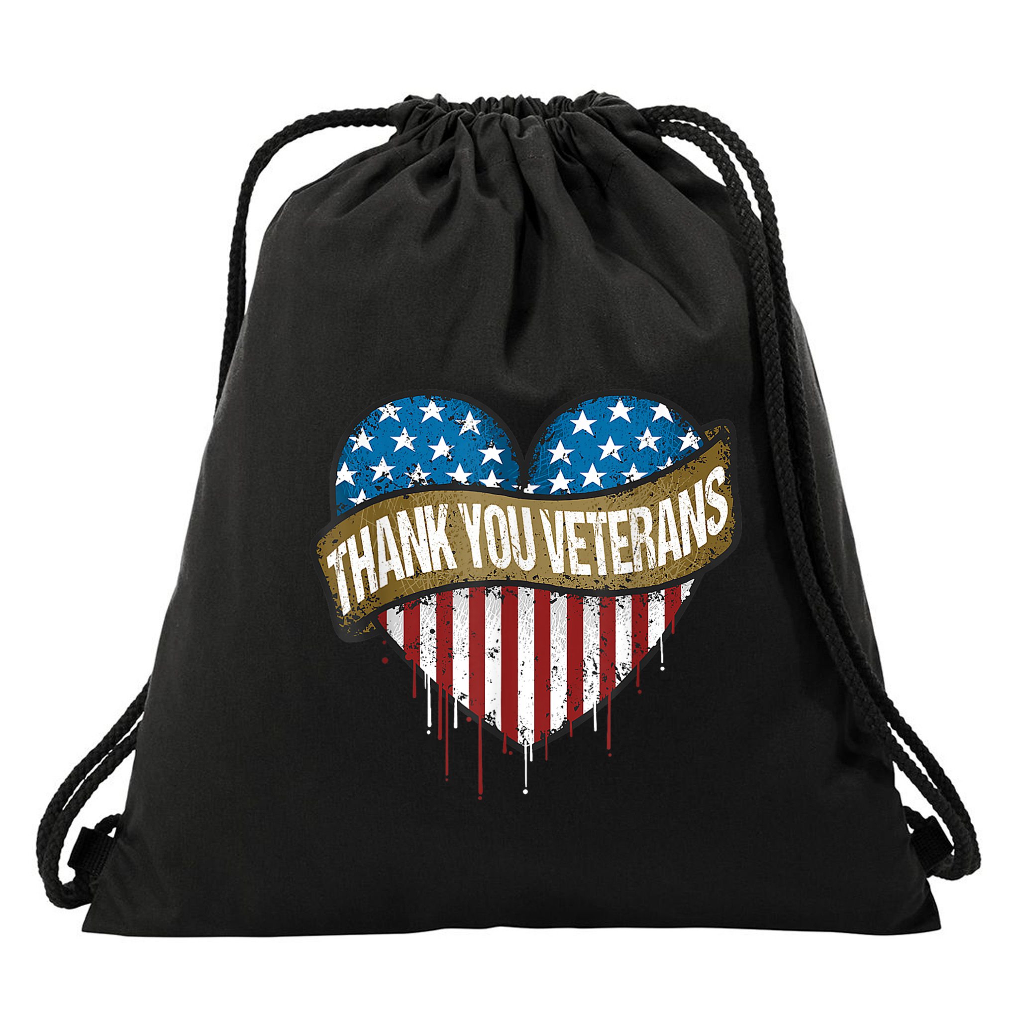 Thank You Veterans Day American Flag Heart Military Army Drawstring Bag
