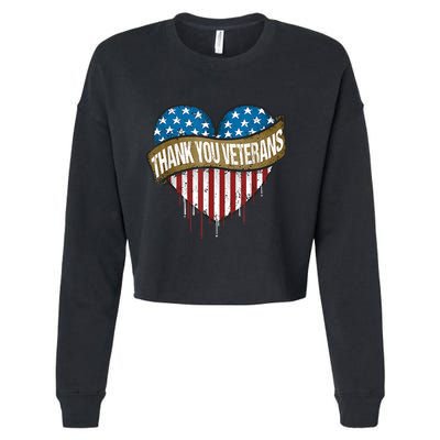 Thank You Veterans Day American Flag Heart Military Army Cropped Pullover Crew