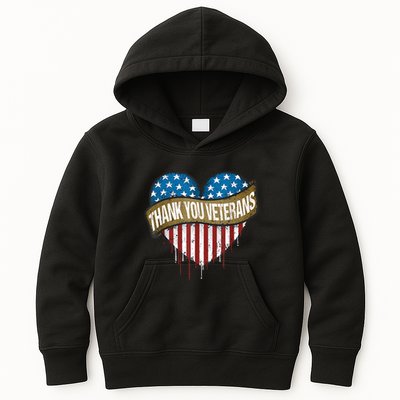 Thank You Veterans Day American Flag Heart Military Army Kids Hoodie