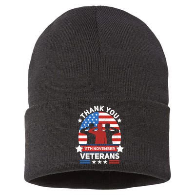 Thank You Veterans Day Patriotic American Flag Usa Veteran Sustainable Knit Beanie