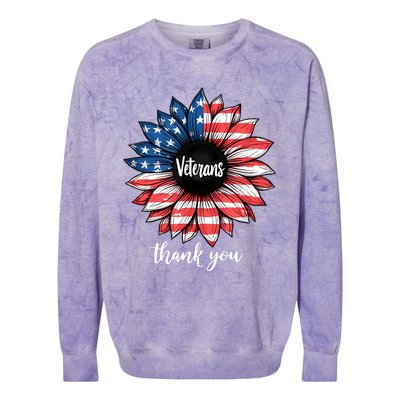 Thank You Veterans Sunflower Us America Flag Patriotic Colorblast Crewneck Sweatshirt