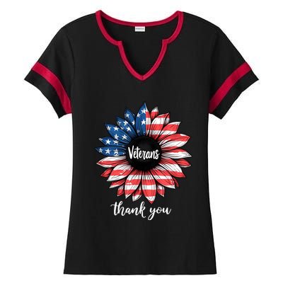 Thank You Veterans Sunflower Us America Flag Patriotic Ladies Halftime Notch Neck Tee