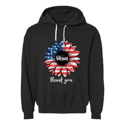 Thank You Veterans Sunflower Us America Flag Patriotic Garment-Dyed Fleece Hoodie