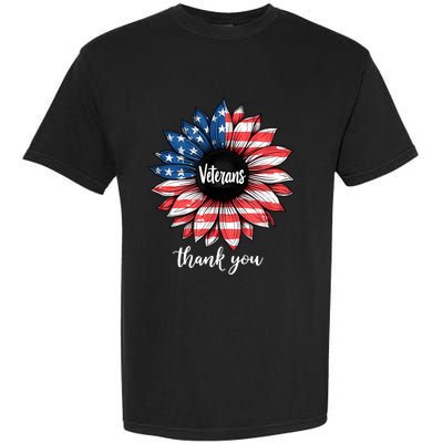 Thank You Veterans Sunflower Us America Flag Patriotic Garment-Dyed Heavyweight T-Shirt