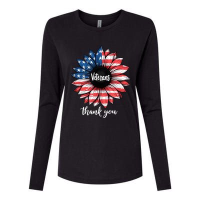 Thank You Veterans Sunflower Us America Flag Patriotic Womens Cotton Relaxed Long Sleeve T-Shirt