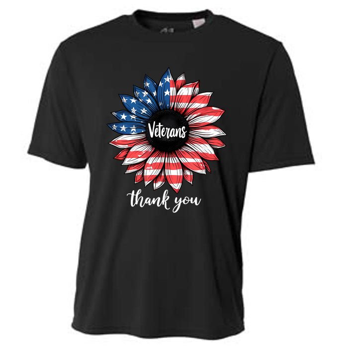 Thank You Veterans Sunflower Us America Flag Patriotic Cooling Performance Crew T-Shirt