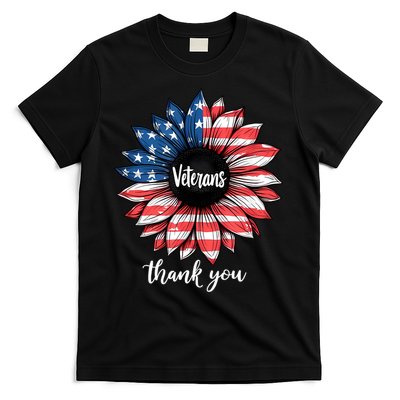 Thank You Veterans Sunflower Us America Flag Patriotic T-Shirt