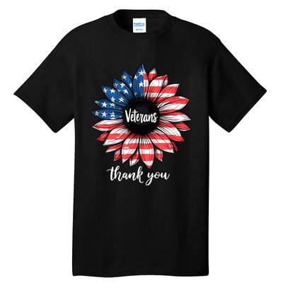 Thank You Veterans Sunflower Us America Flag Patriotic Tall T-Shirt