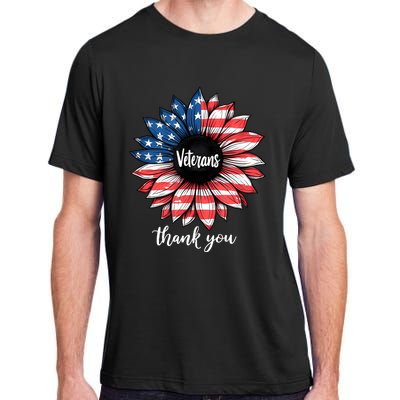 Thank You Veterans Sunflower Us America Flag Patriotic Adult ChromaSoft Performance T-Shirt