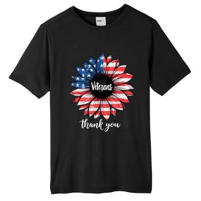 Thank You Veterans Sunflower Us America Flag Patriotic Tall Fusion ChromaSoft Performance T-Shirt