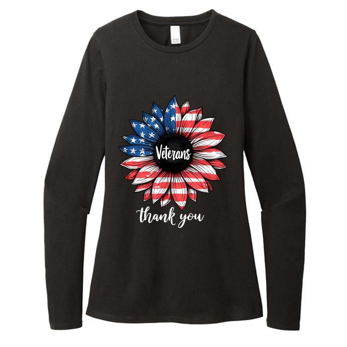 Thank You Veterans Sunflower Us America Flag Patriotic Womens CVC Long Sleeve Shirt