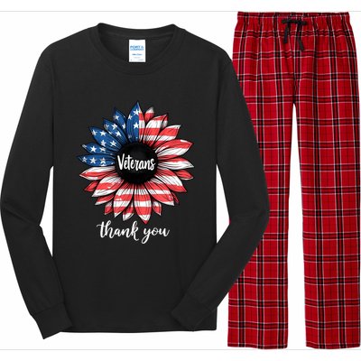 Thank You Veterans Sunflower Us America Flag Patriotic Long Sleeve Pajama Set