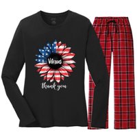 Thank You Veterans Sunflower Us America Flag Patriotic Women's Long Sleeve Flannel Pajama Set 