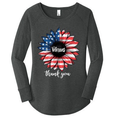 Thank You Veterans Sunflower Us America Flag Patriotic Women's Perfect Tri Tunic Long Sleeve Shirt