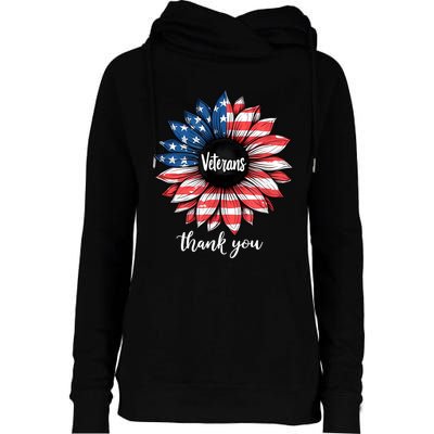 Thank You Veterans Sunflower Us America Flag Patriotic Womens Funnel Neck Pullover Hood