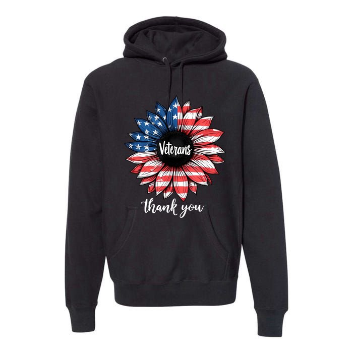 Thank You Veterans Sunflower Us America Flag Patriotic Premium Hoodie