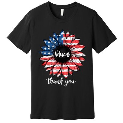 Thank You Veterans Sunflower Us America Flag Patriotic Premium T-Shirt