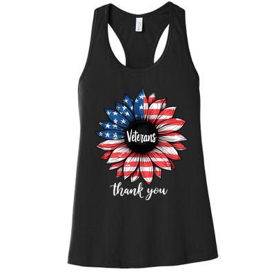 Thank You Veterans Sunflower Us America Flag Patriotic Women's Racerback Tank