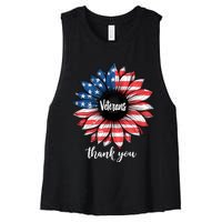 Thank You Veterans Sunflower Us America Flag Patriotic Women's Racerback Cropped Tank