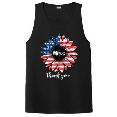 Thank You Veterans Sunflower Us America Flag Patriotic PosiCharge Competitor Tank