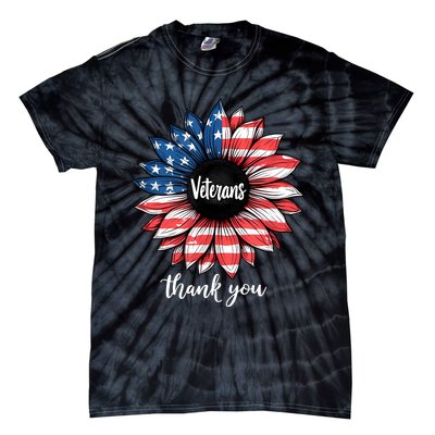 Thank You Veterans Sunflower Us America Flag Patriotic Tie-Dye T-Shirt