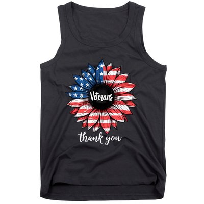 Thank You Veterans Sunflower Us America Flag Patriotic Tank Top