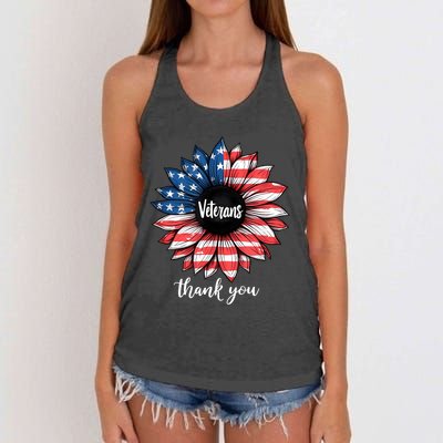 Thank You Veterans Sunflower Us America Flag Patriotic Women's Knotted Racerback Tank