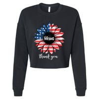 Thank You Veterans Sunflower Us America Flag Patriotic Cropped Pullover Crew