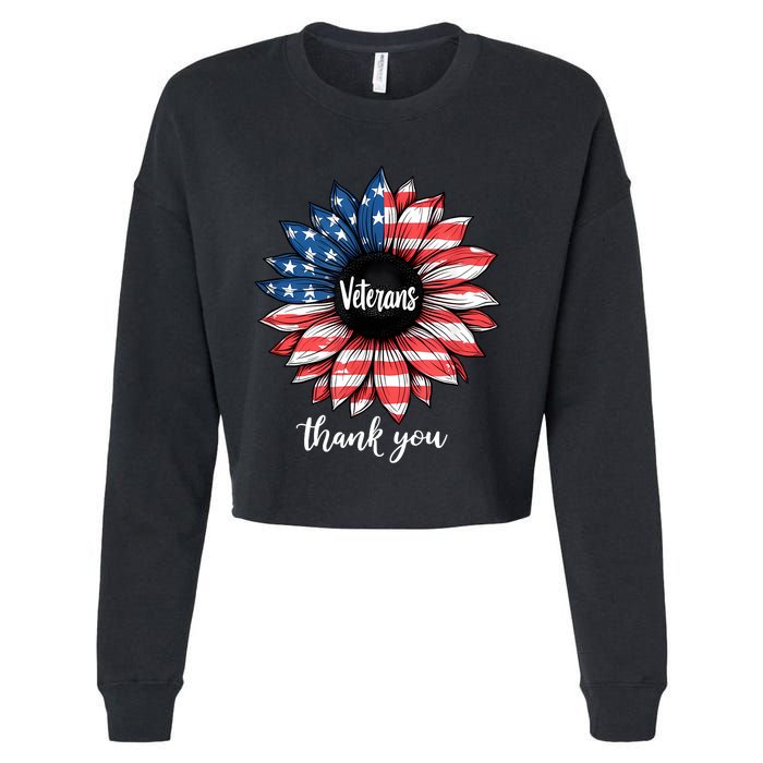 Thank You Veterans Sunflower Us America Flag Patriotic Cropped Pullover Crew