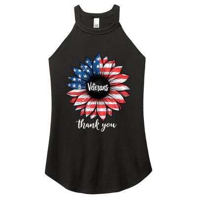 Thank You Veterans Sunflower Us America Flag Patriotic Women's Perfect Tri Rocker Tank