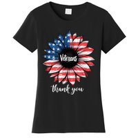 Thank You Veterans Sunflower Us America Flag Patriotic Women's T-Shirt