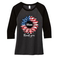 Thank You Veterans Sunflower Us America Flag Patriotic Women's Tri-Blend 3/4-Sleeve Raglan Shirt