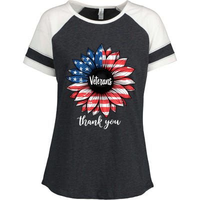 Thank You Veterans Sunflower Us America Flag Patriotic Enza Ladies Jersey Colorblock Tee