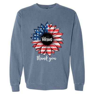 Thank You Veterans Sunflower Us America Flag Patriotic Garment-Dyed Sweatshirt