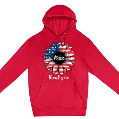 Thank You Veterans Sunflower Us America Flag Patriotic Premium Pullover Hoodie