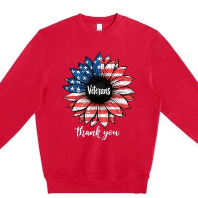 Thank You Veterans Sunflower Us America Flag Patriotic Premium Crewneck Sweatshirt