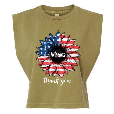 Thank You Veterans Sunflower Us America Flag Patriotic Garment-Dyed Women's Muscle Tee